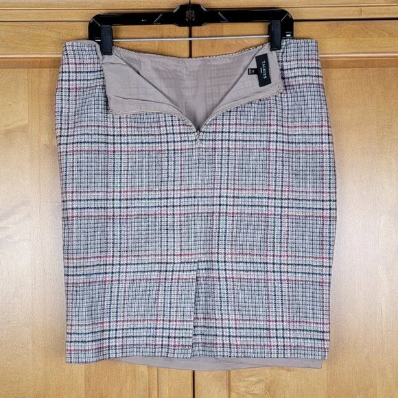 Talbots Tan Black Red Gold Plaid Wool Blend Pencil Skirt - 12P - Picture 3 of 6